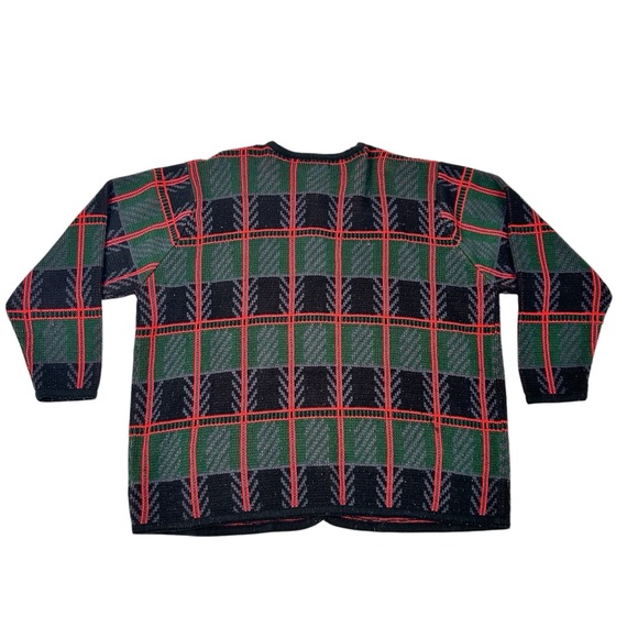 Vintage Liz Baker Tartan Plaid Cardigan Knit Sweater Womens 2XL Christmas - Picture 3 of 4